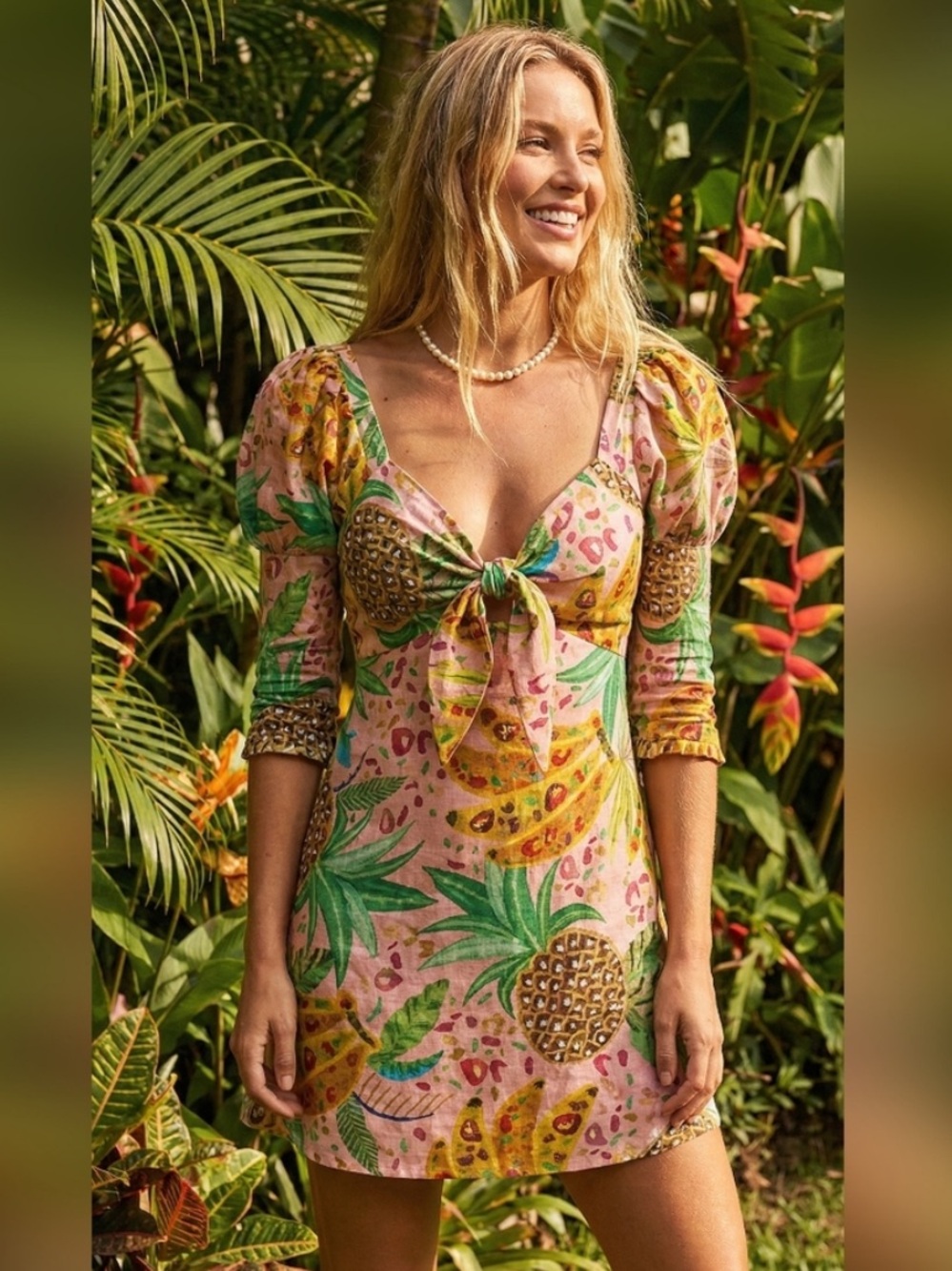 Farm Rio Tropical Pink Linen Mini Dress S
